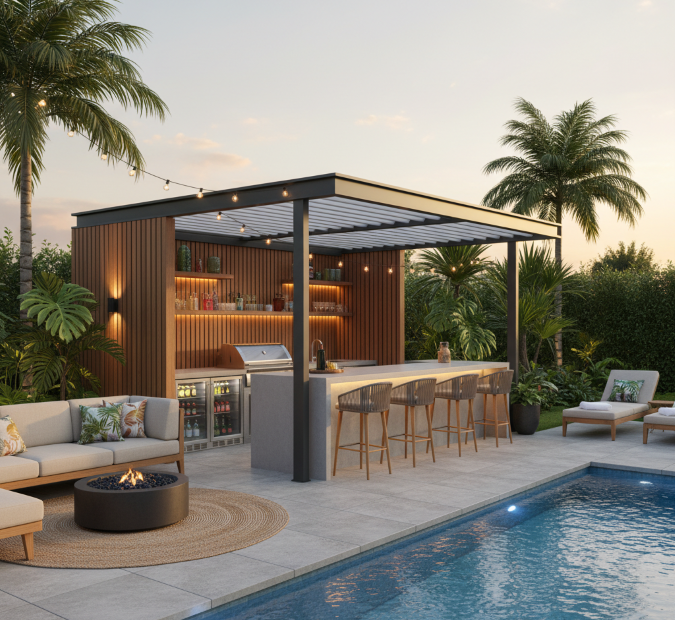 Pool house avec bar : aménagement tendance pour un extérieur convivial et fonctionnel